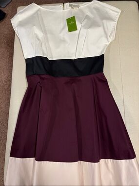 Colorblock Fit-and-Flare Dress - White, Black, Wine, Blush